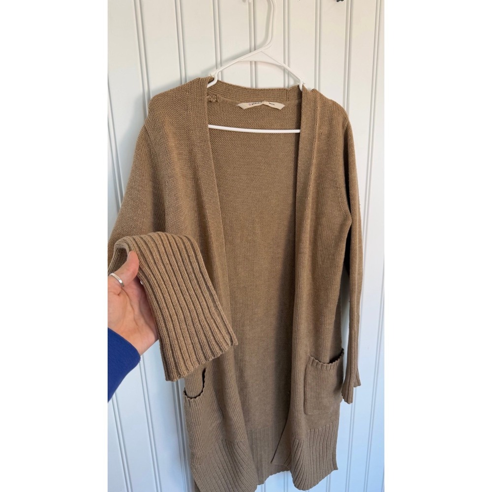 Athleta 100% merino wool sweater cardigan long knit rib natural fibers neutral
